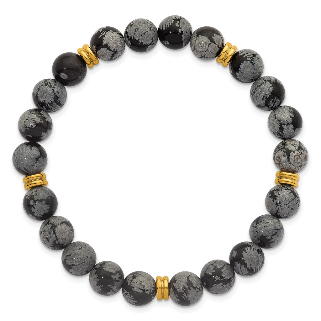 Gold-Tone Polished Multi-color Snowflake Stainless Steel Ball (Beaded) Chain Bracelet 8.5mm