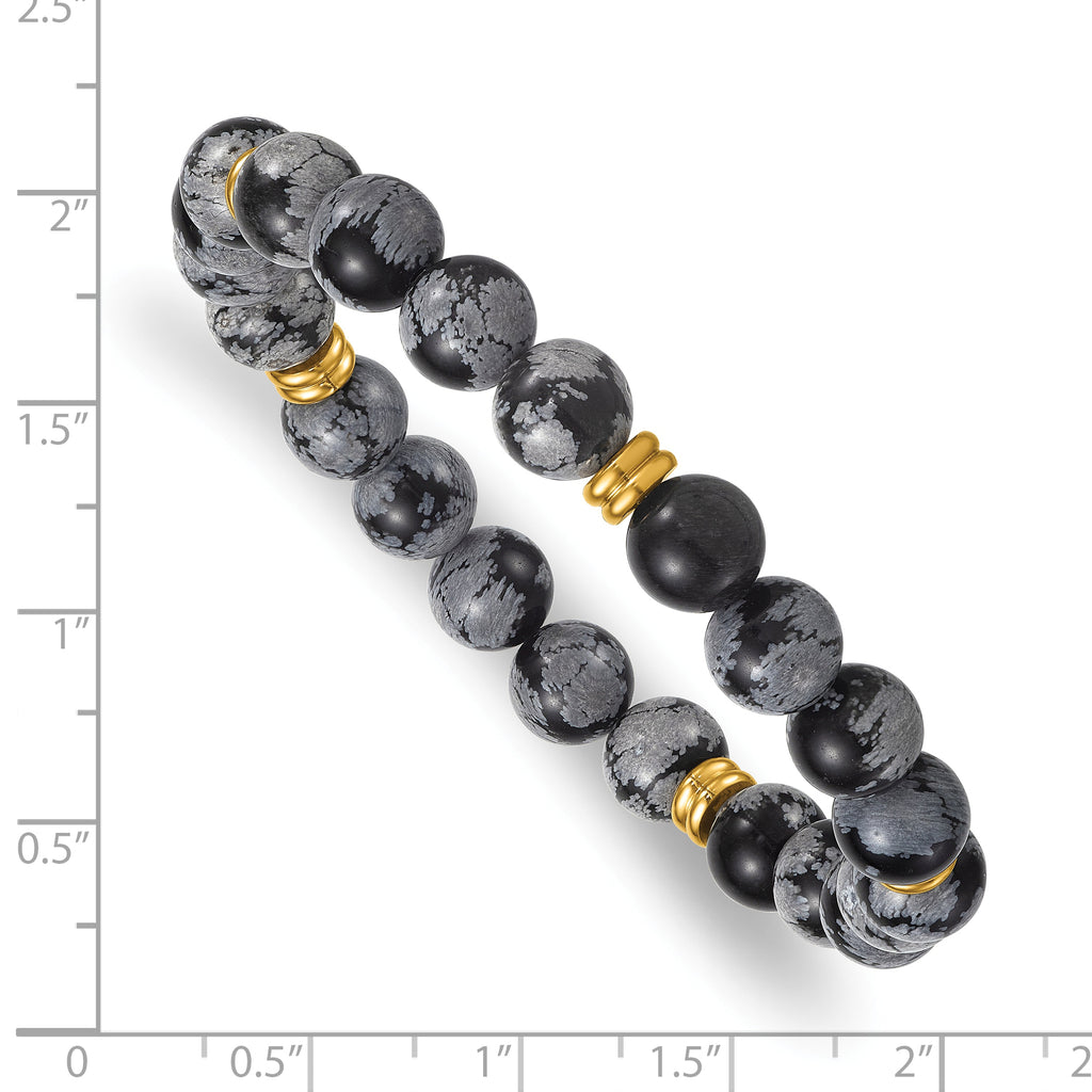 Gold-Tone Polished Multi-color Snowflake Stainless Steel Ball (Beaded) Chain Bracelet 8.5mm