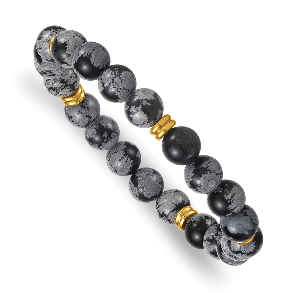 Gold-Tone Polished Multi-color Snowflake Stainless Steel Ball (Beaded) Chain Bracelet 8.5mm