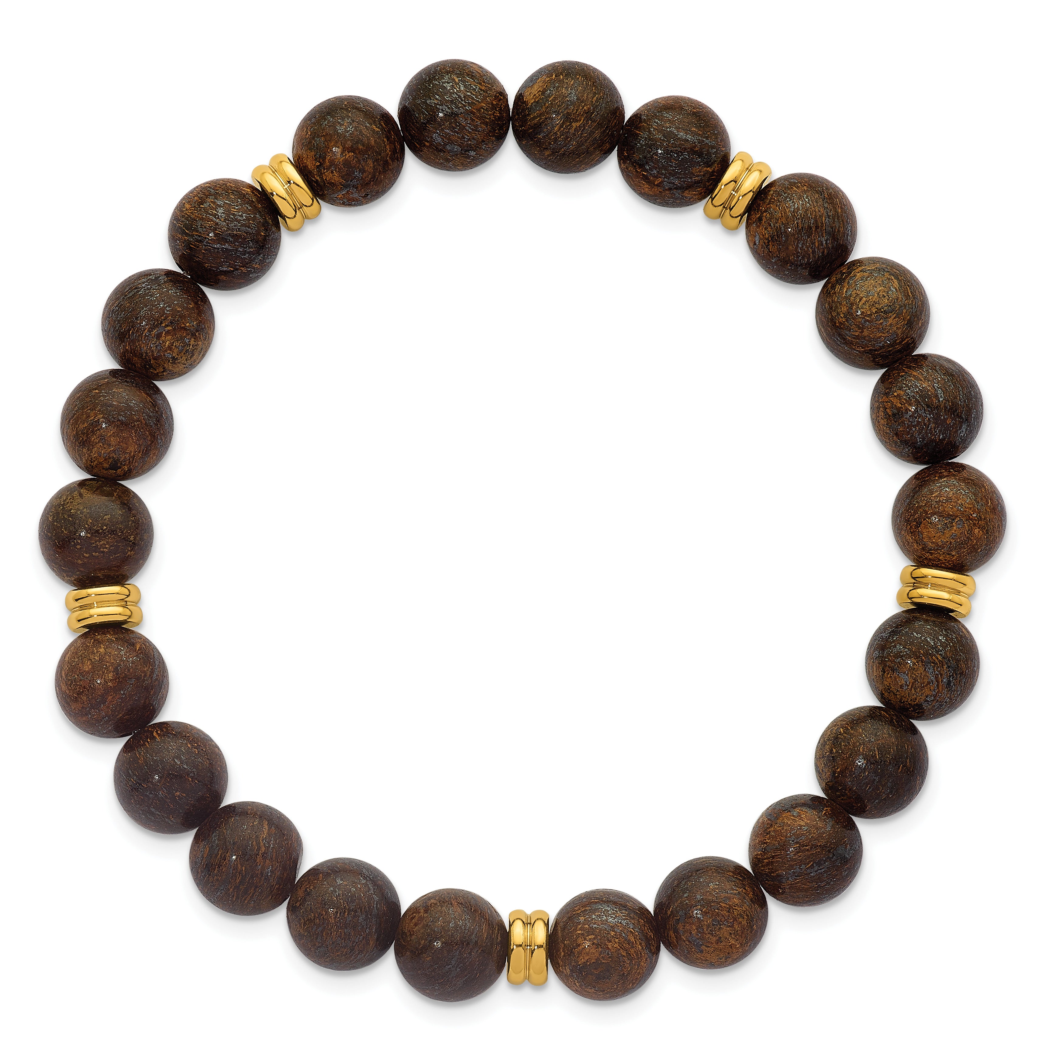 Gold-Tone Polished Brown Bronzite Stainless Steel Ball (Beaded) Chain Bracelet 8.5mm Secondary image