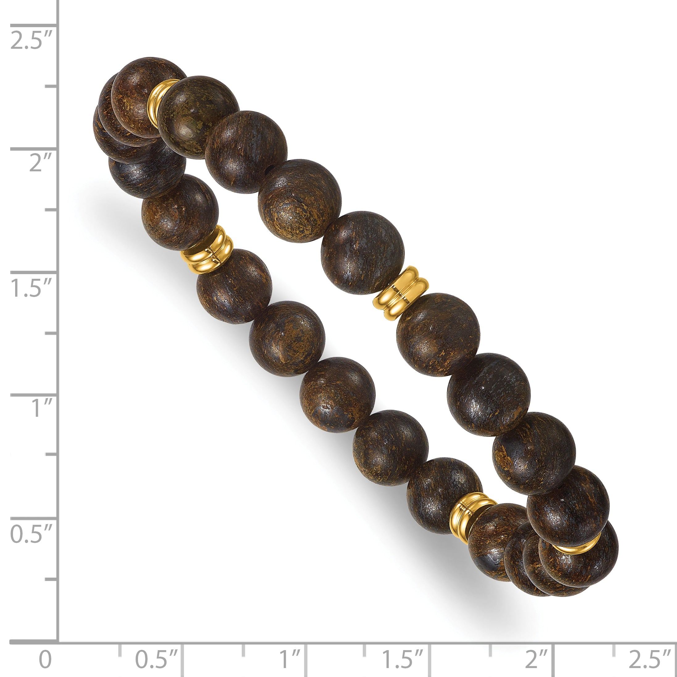 Gold-Tone Polished Brown Bronzite Stainless Steel Ball (Beaded) Chain Bracelet 8.5mm