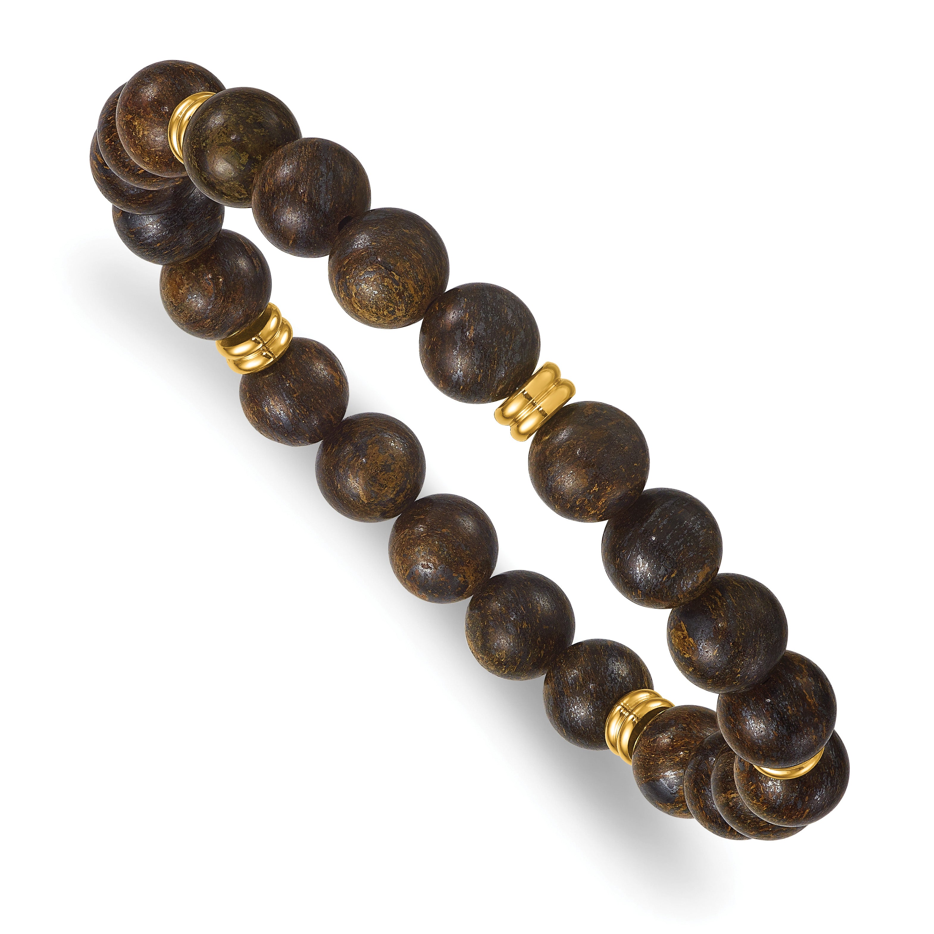 Gold-Tone Polished Brown Bronzite Stainless Steel Ball (Beaded) Chain Bracelet 8.5mm