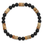 Brushed Black Onyx Stainless Steel Ball (Beaded) Chain Bracelet 6.4mm