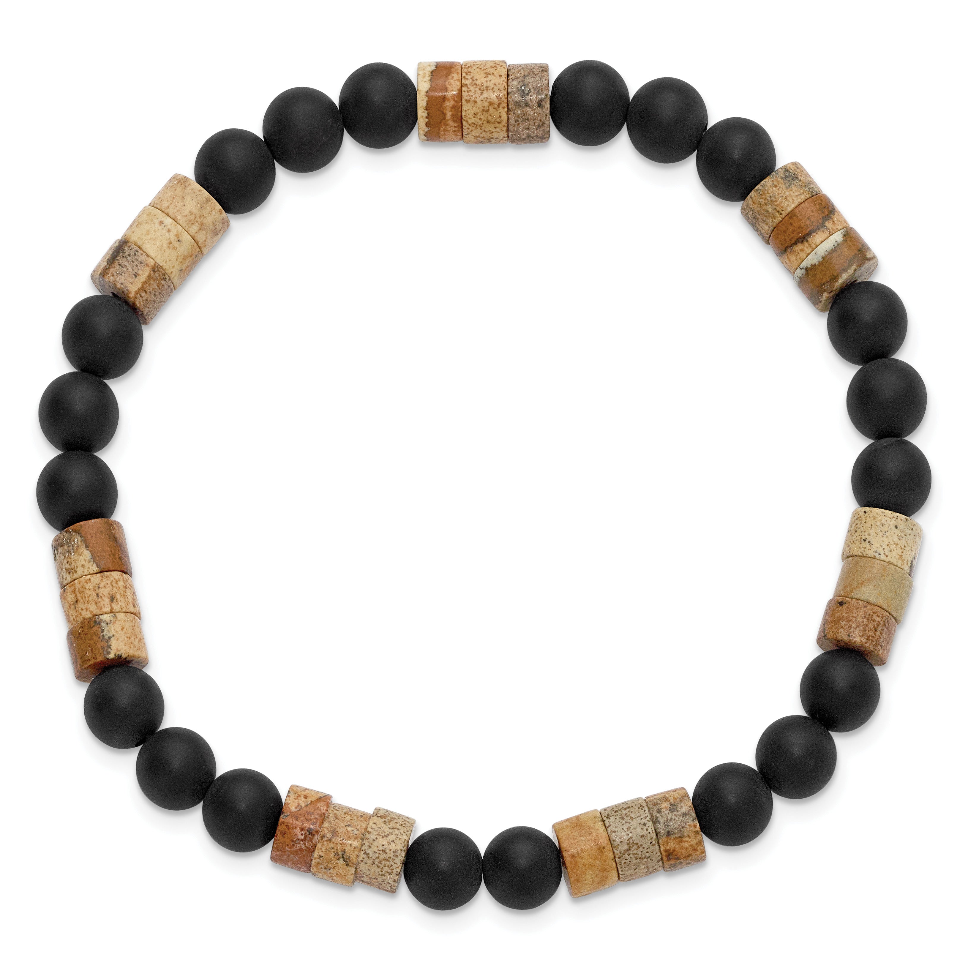 Brushed Black Onyx Stainless Steel Ball (Beaded) Chain Bracelet 6.4mm
