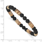 Brushed Black Onyx Stainless Steel Ball (Beaded) Chain Bracelet 6.4mm