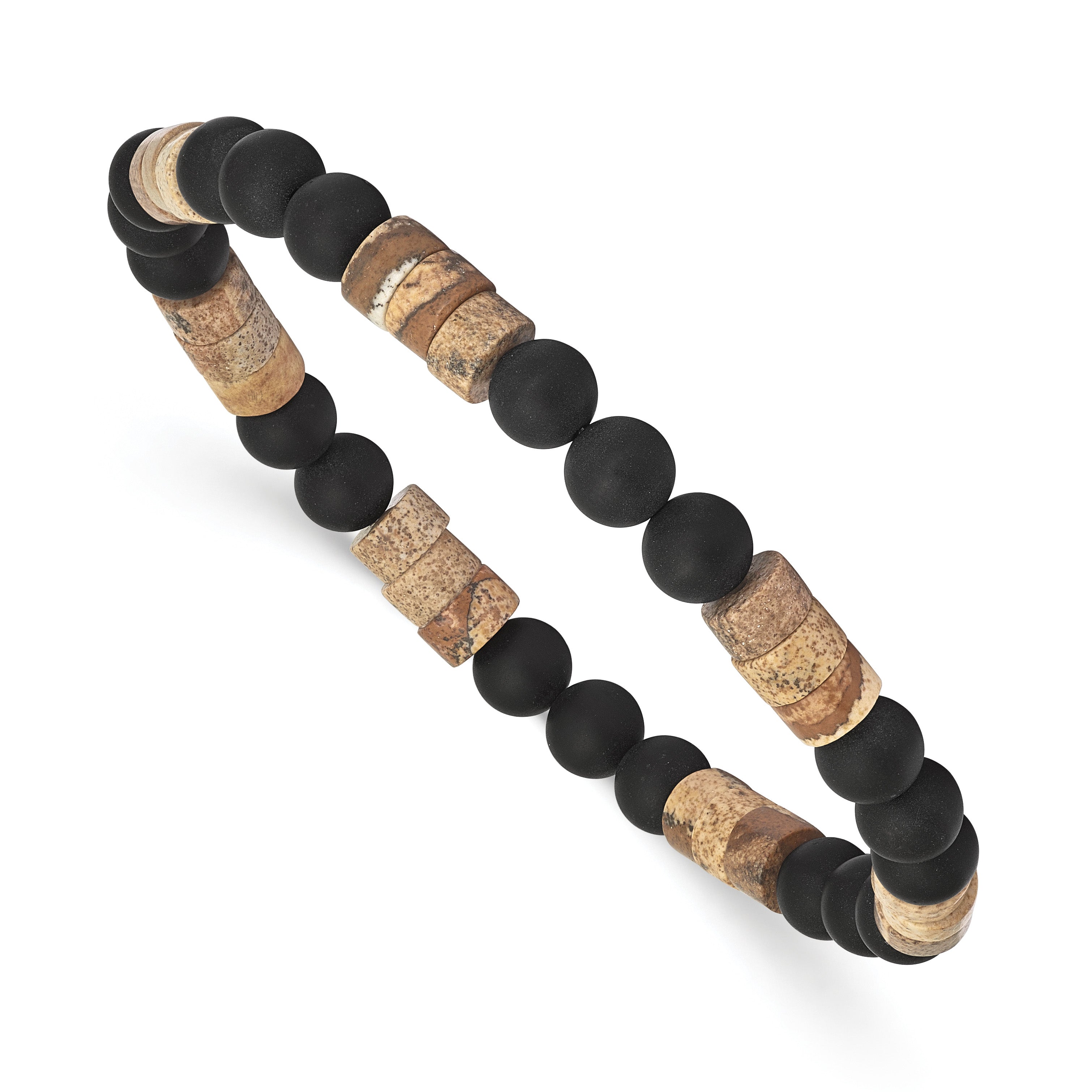 Brushed Black Onyx Stainless Steel Ball (Beaded) Chain Bracelet 6.4mm