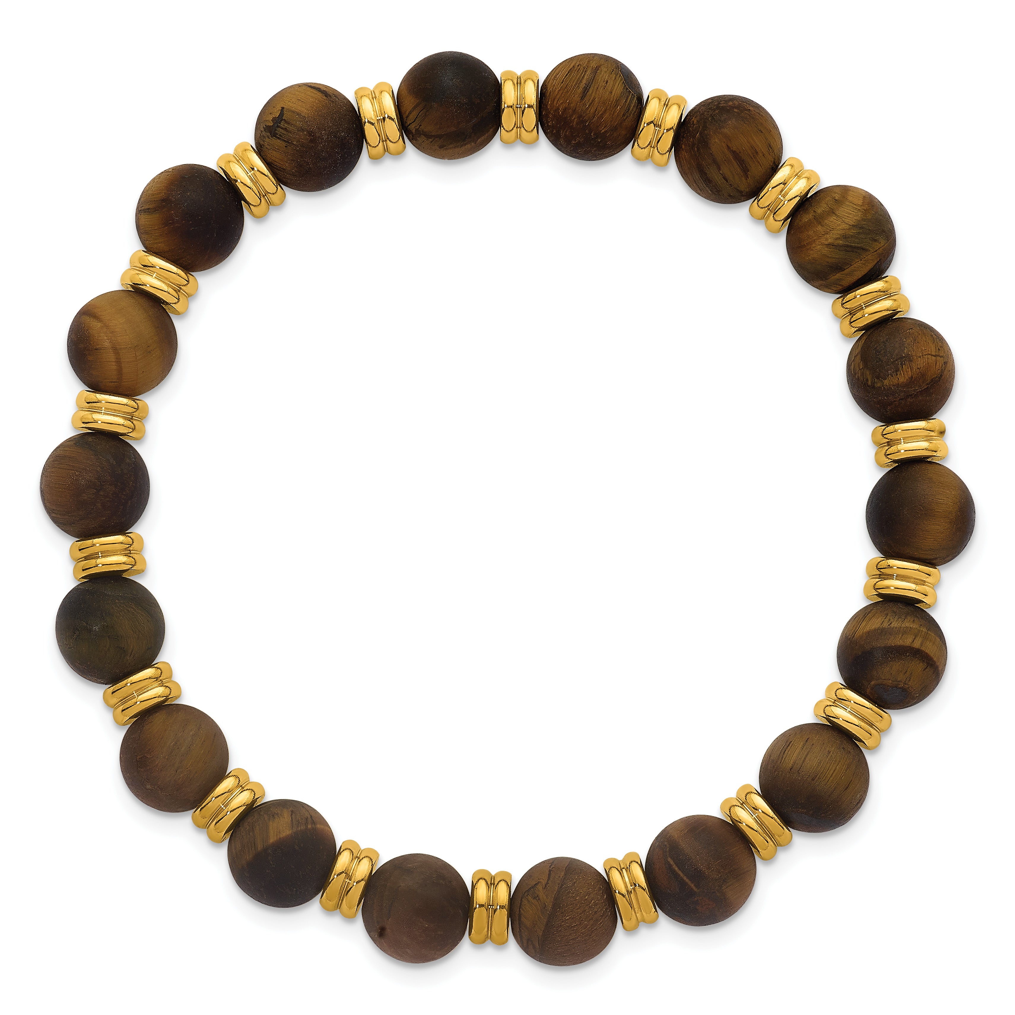 Gold-Tone Polished Multi-color Tiger's Eye Stainless Steel Ball (Beaded) Chain Bracelet 8.5mm Secondary image