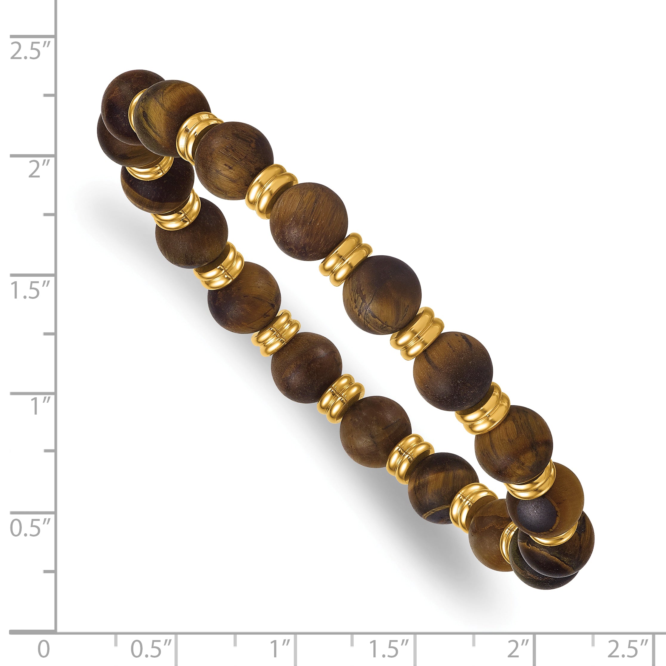 Gold-Tone Polished Multi-color Tiger's Eye Stainless Steel Ball (Beaded) Chain Bracelet 8.5mm