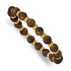 Gold-Tone Polished Multi-color Tiger's Eye Stainless Steel Ball (Beaded) Chain Bracelet 8.5mm