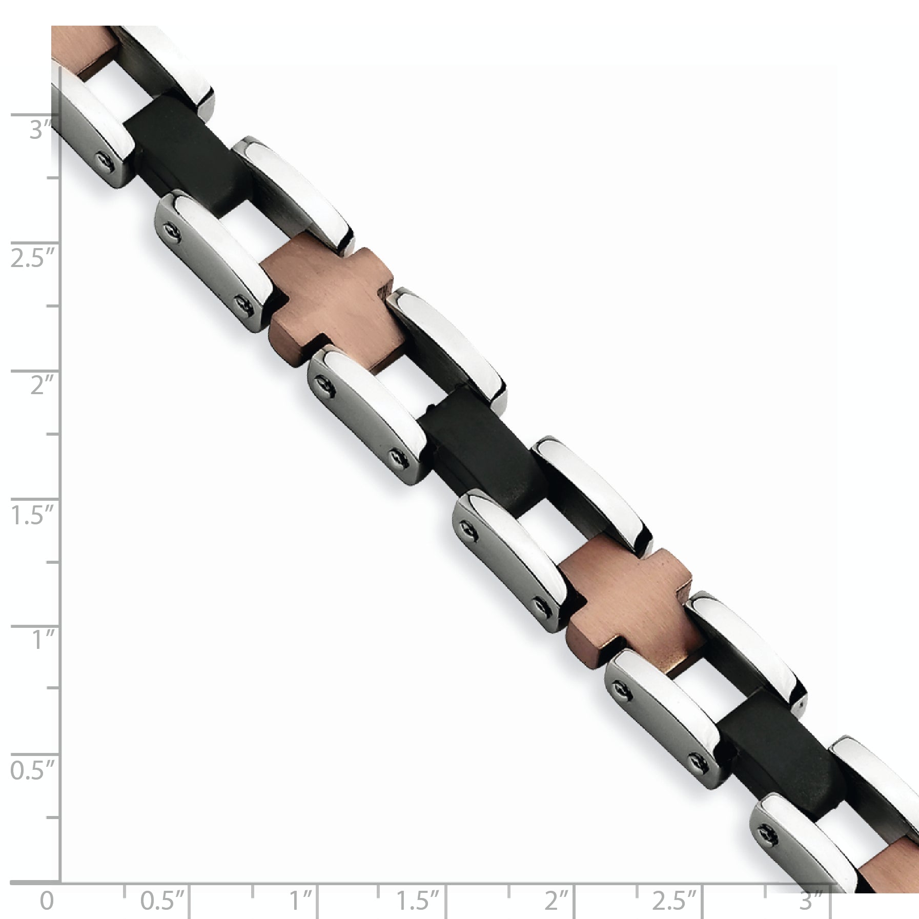 Stainless Steel Brushed and Polished Black and Brown IP-plated Cross Link Bracelet for Men Secondary image