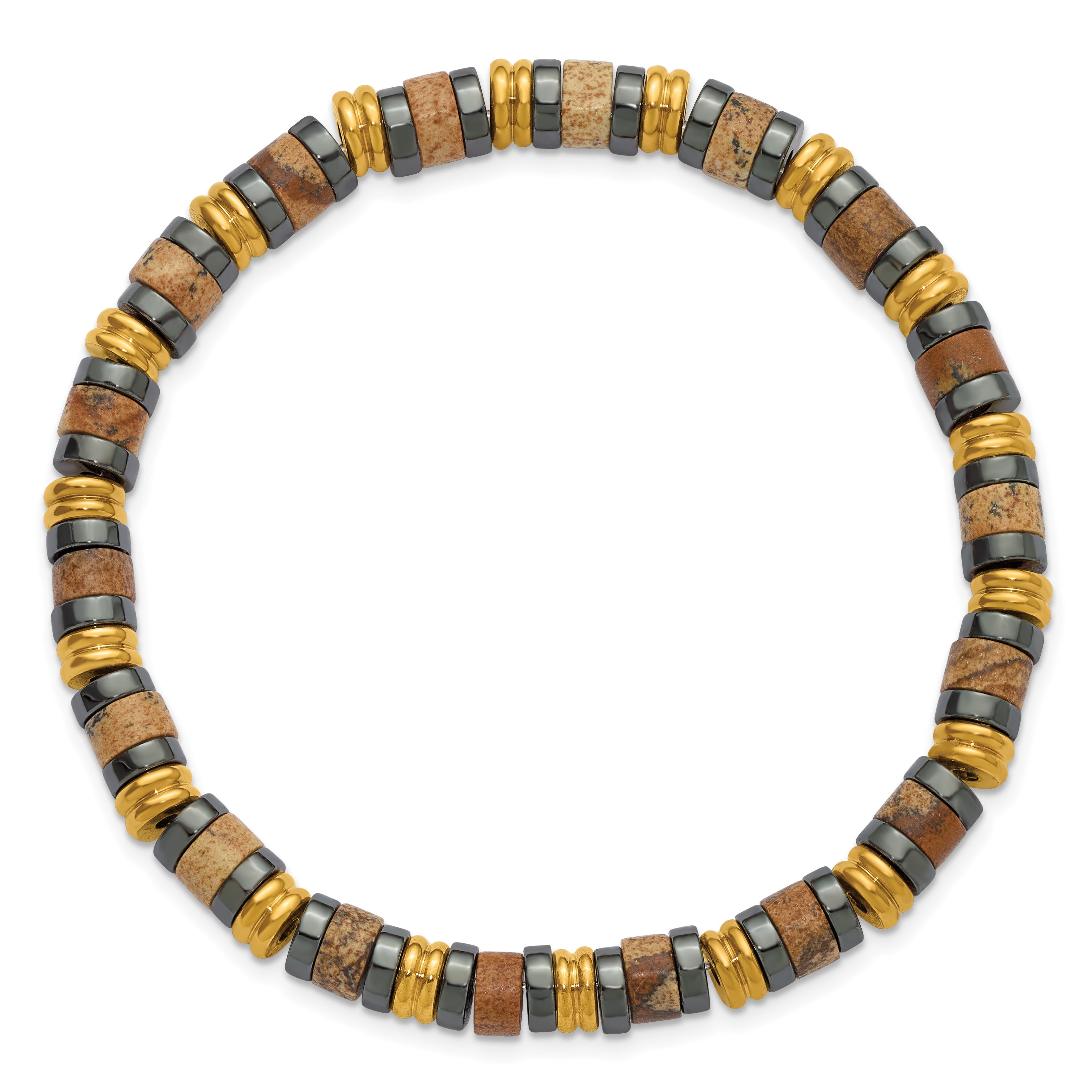Gold-Tone Polished Grey Hematite Stainless Steel Ball (Beaded) Chain Bracelet 6mm Secondary image