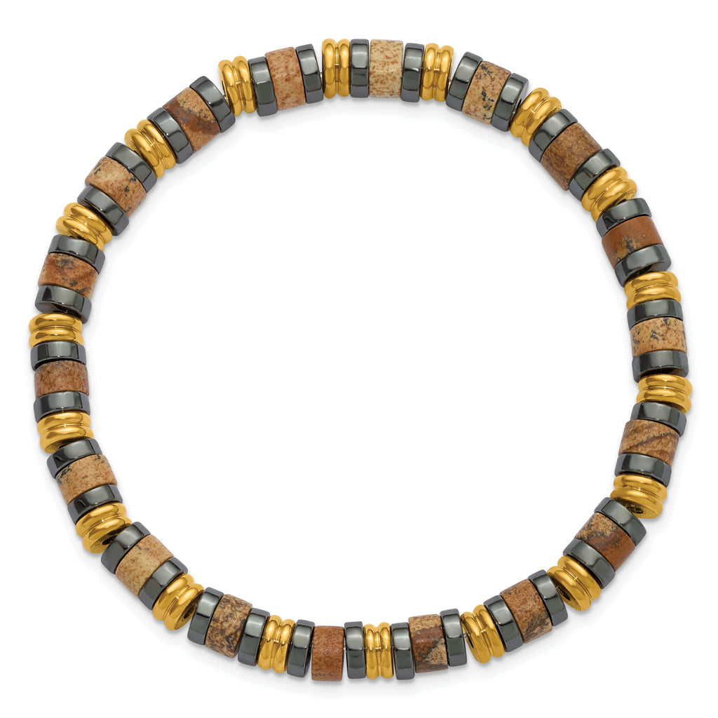 Gold-Tone Polished Grey Hematite Stainless Steel Ball (Beaded) Chain Bracelet 6mm