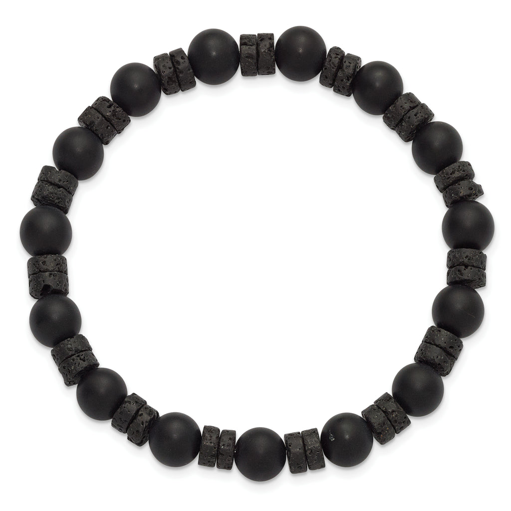 Black Ion-Plated Brushed Onyx Stainless Steel Ball (Beaded) Chain Bracelet 8.3mm