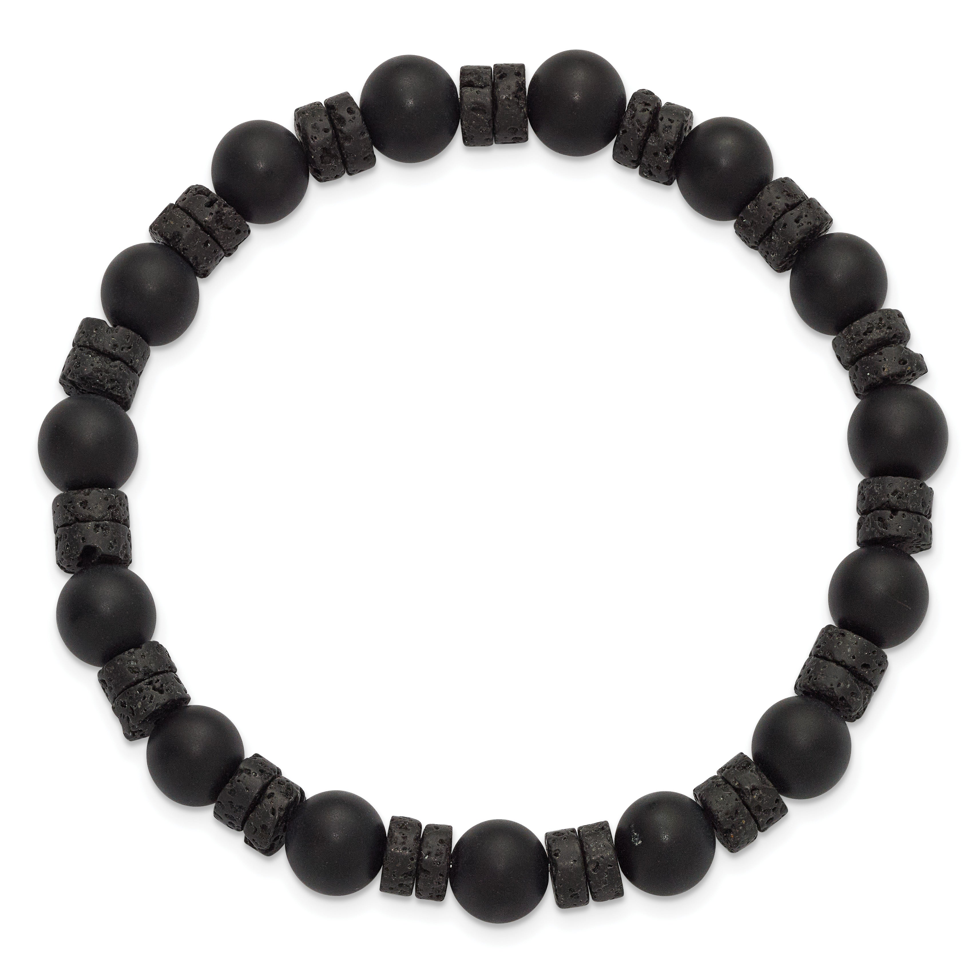 Black Ion-Plated Brushed Onyx Stainless Steel Ball (Beaded) Chain Bracelet 8.3mm