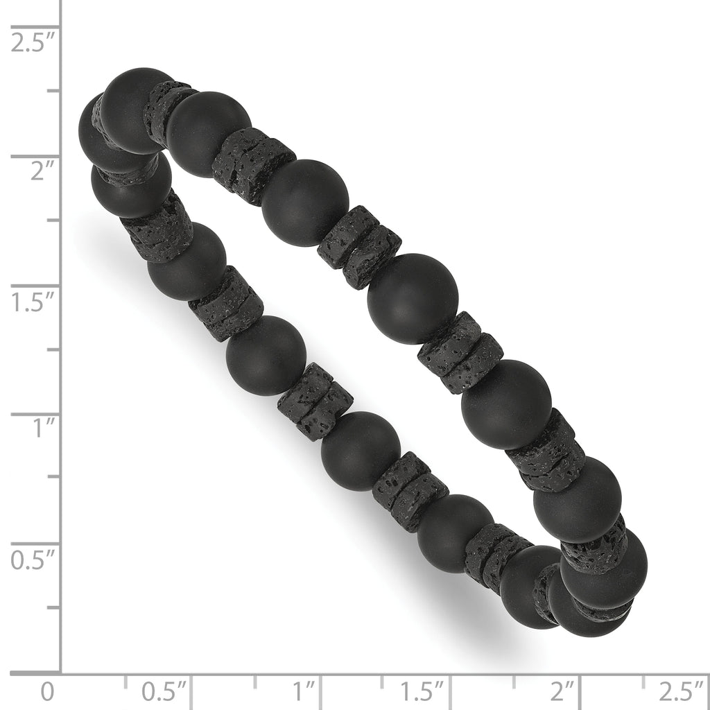 Black Ion-Plated Brushed Onyx Stainless Steel Ball (Beaded) Chain Bracelet 8.3mm