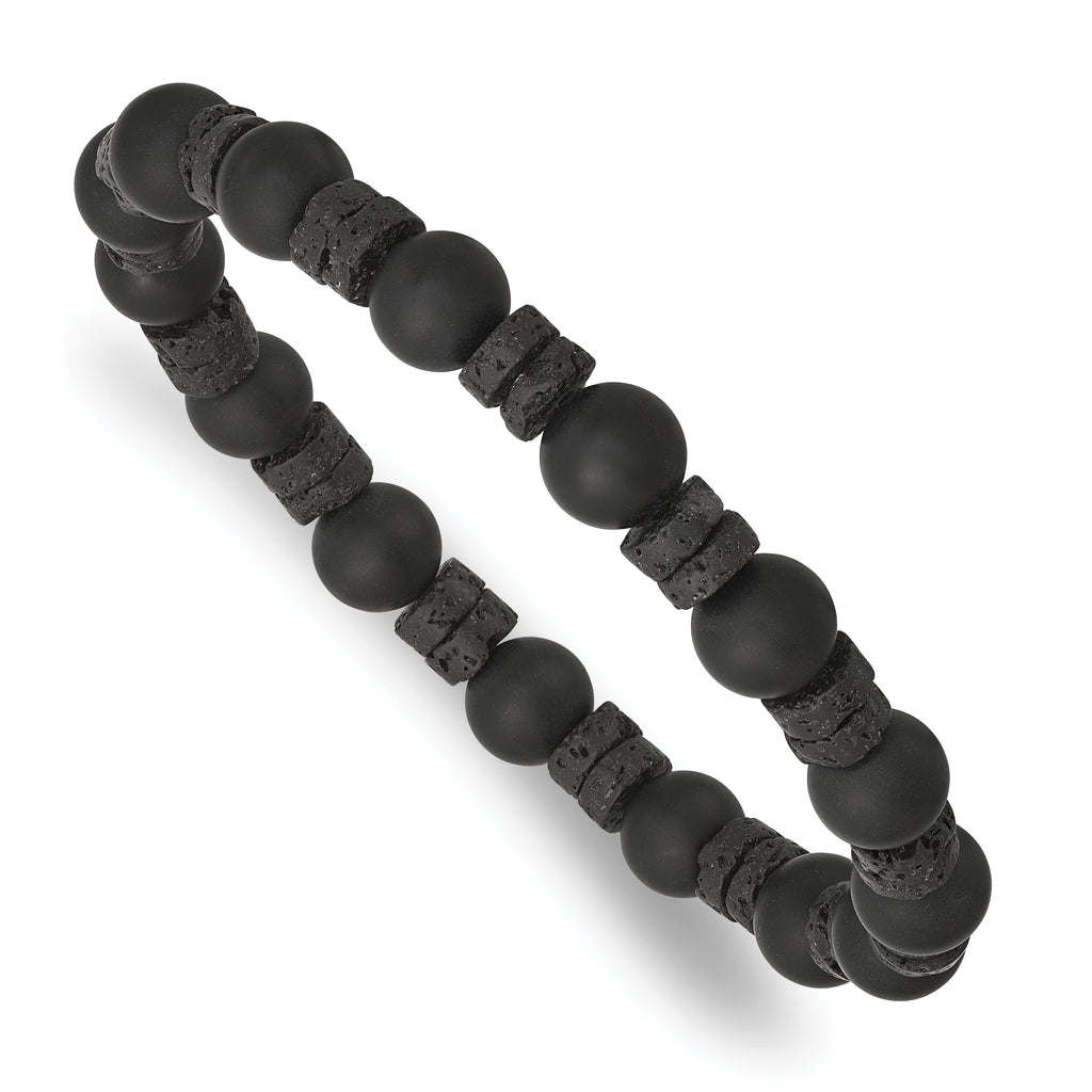 Black Ion-Plated Brushed Onyx Stainless Steel Ball (Beaded) Chain Bracelet 8.3mm