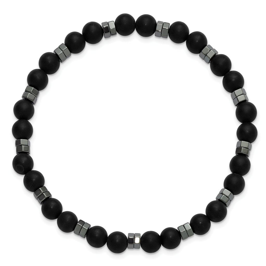 Polished Grey Hematite Stainless Steel Ball (Beaded) Chain Bracelet 6.25mm