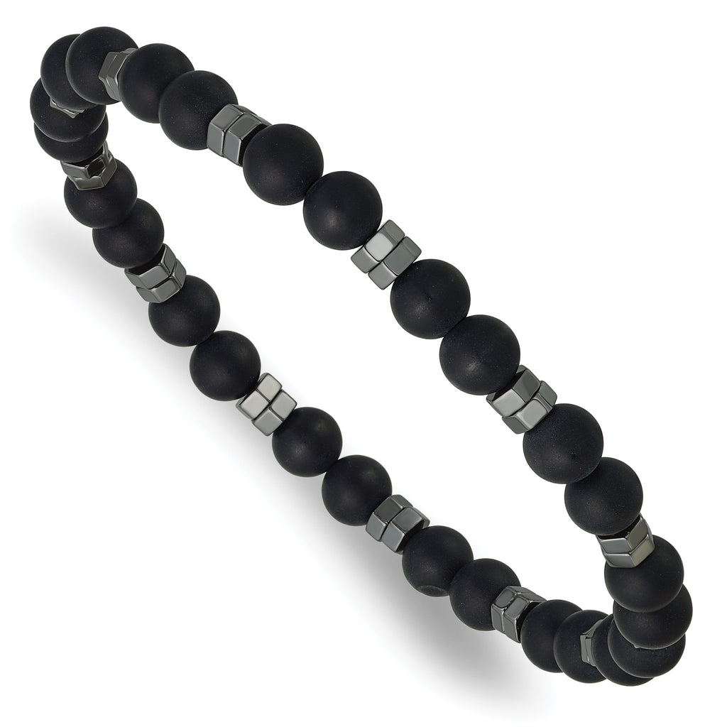 Polished Grey Hematite Stainless Steel Ball (Beaded) Chain Bracelet 6.25mm
