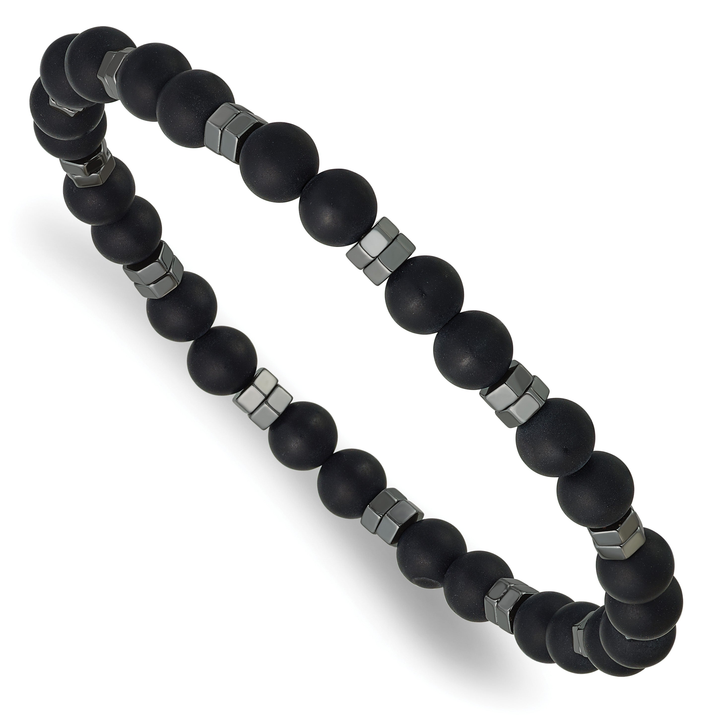 Polished Grey Hematite Stainless Steel Ball (Beaded) Chain Bracelet 6.25mm
