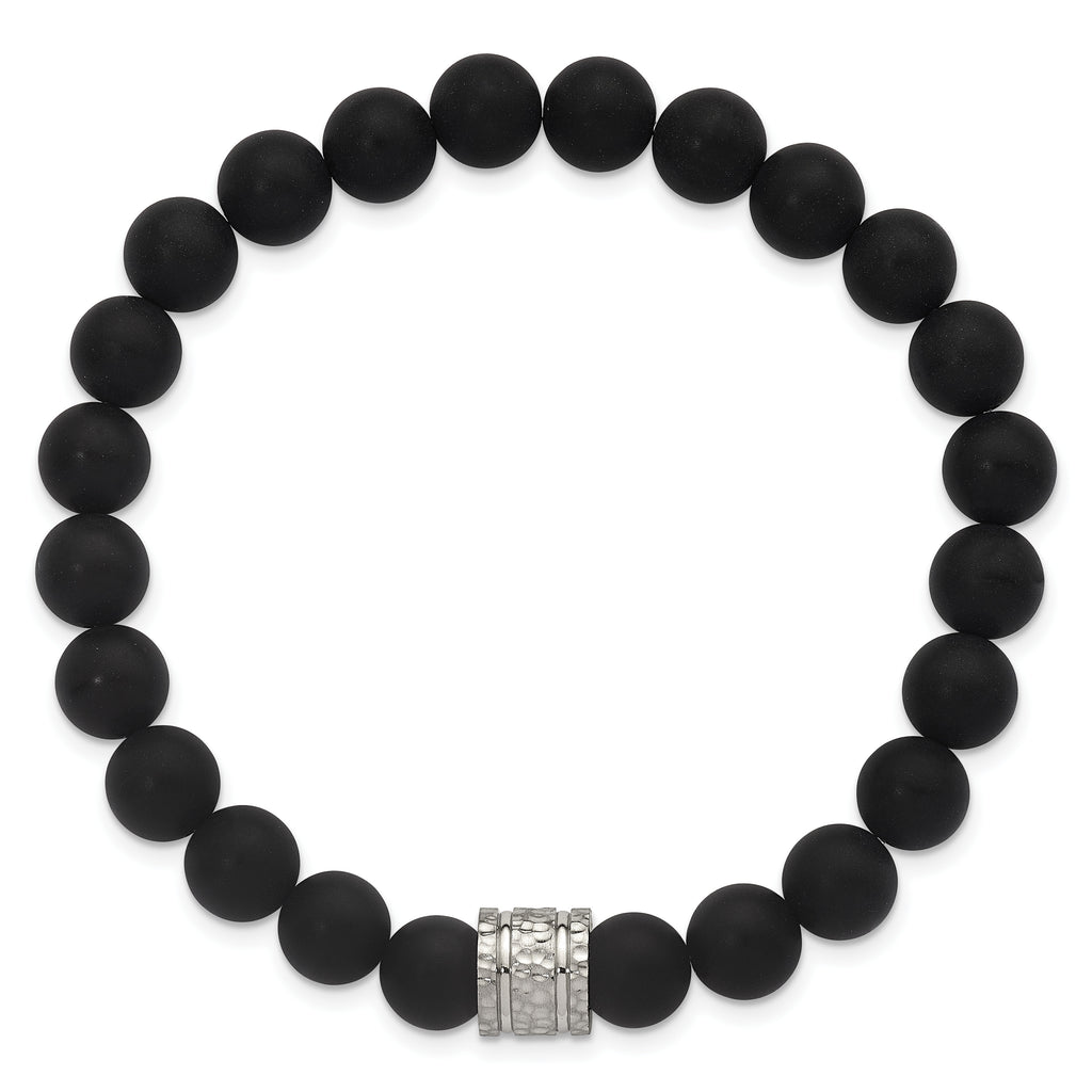 Hammered Black Onyx Stainless Steel Ball (Beaded) Chain Bracelet 8.3mm