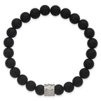 Hammered Black Onyx Stainless Steel Ball (Beaded) Chain Bracelet 8.3mm