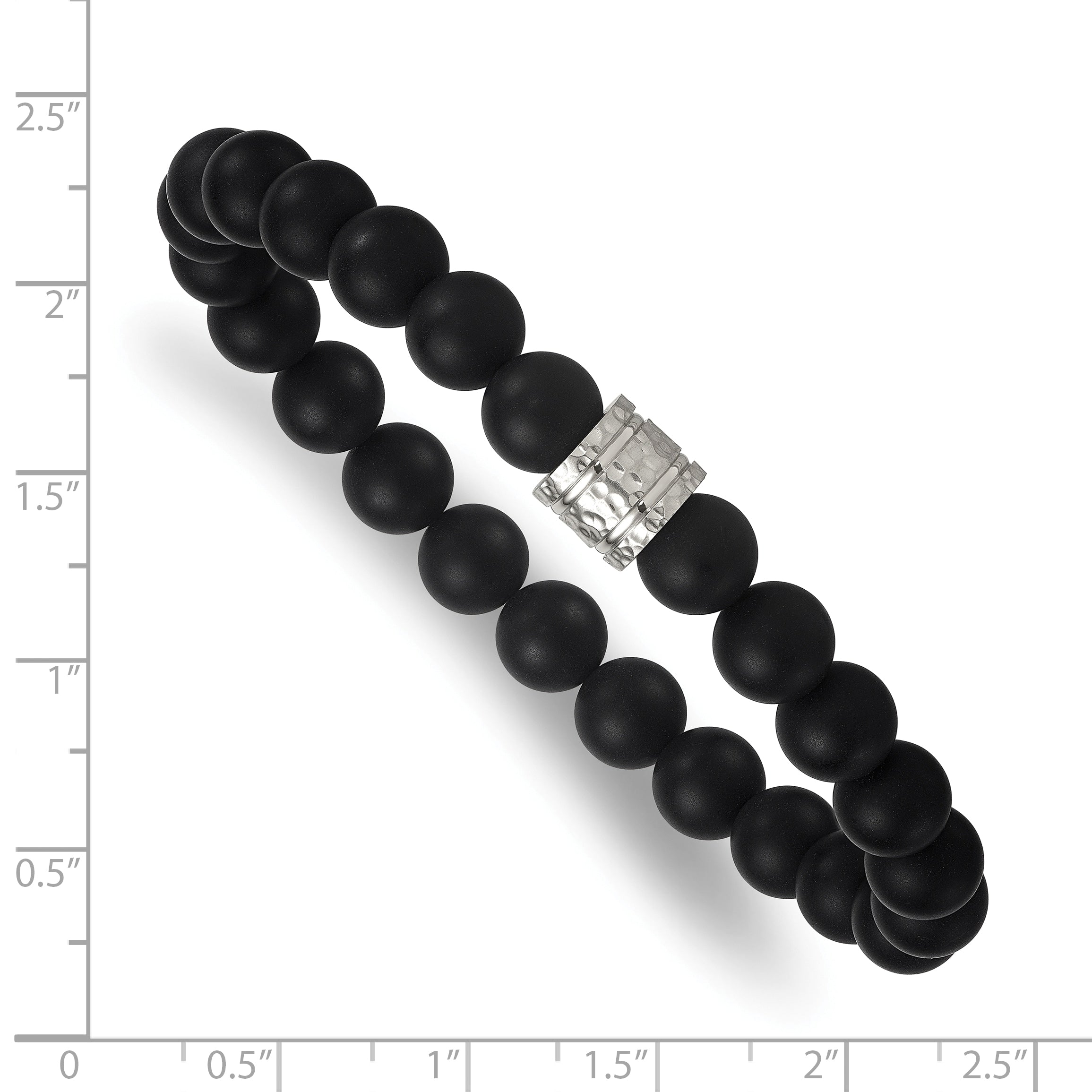 Hammered Black Onyx Stainless Steel Ball (Beaded) Chain Bracelet 8.3mm
