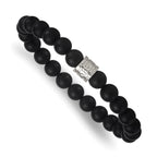 Hammered Black Onyx Stainless Steel Ball (Beaded) Chain Bracelet 8.3mm