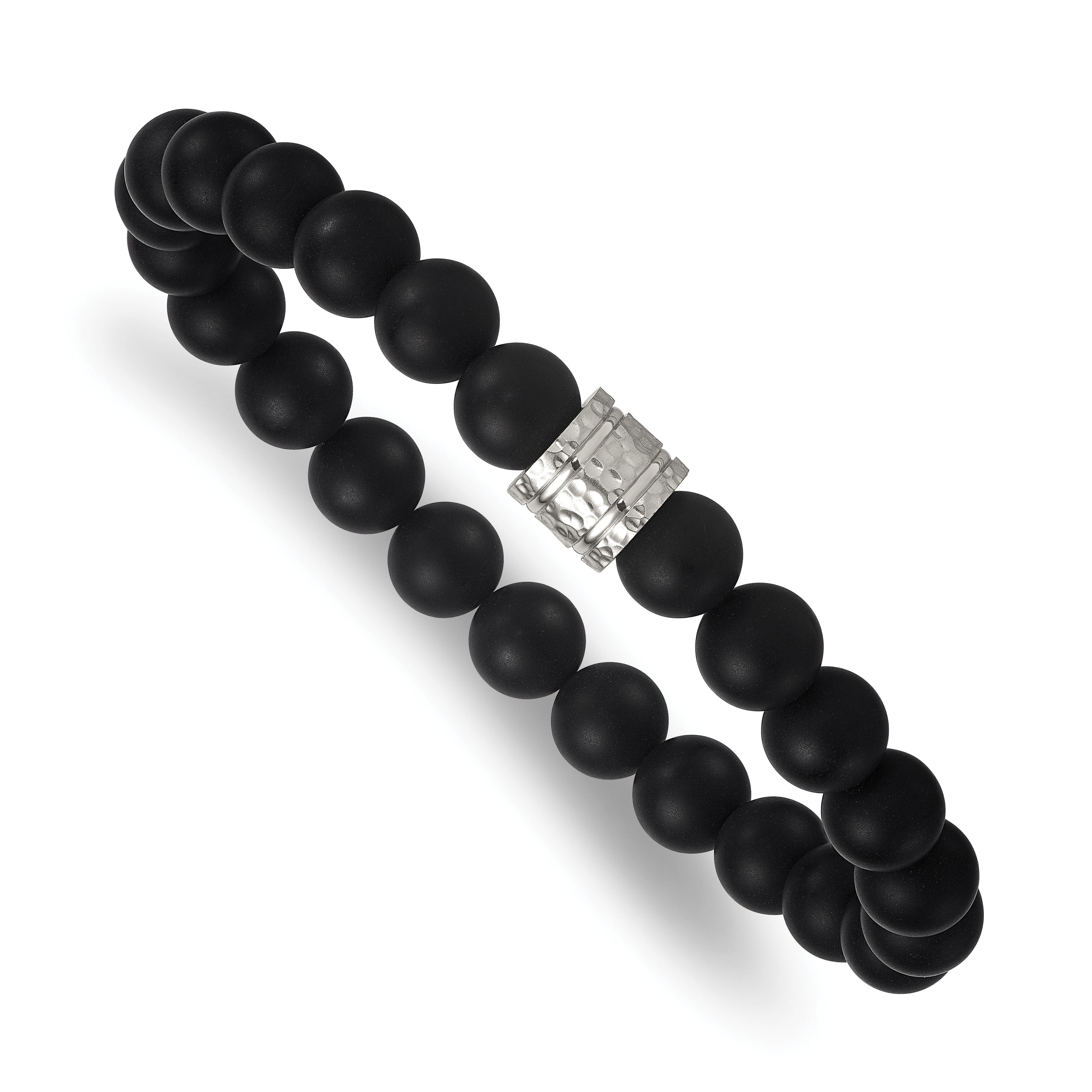 Hammered Black Onyx Stainless Steel Ball (Beaded) Chain Bracelet 8.3mm