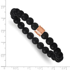 Rose-Tone Hammered Black Onyx Stainless Steel Ball (Beaded) Chain Bracelet 8.3mm
