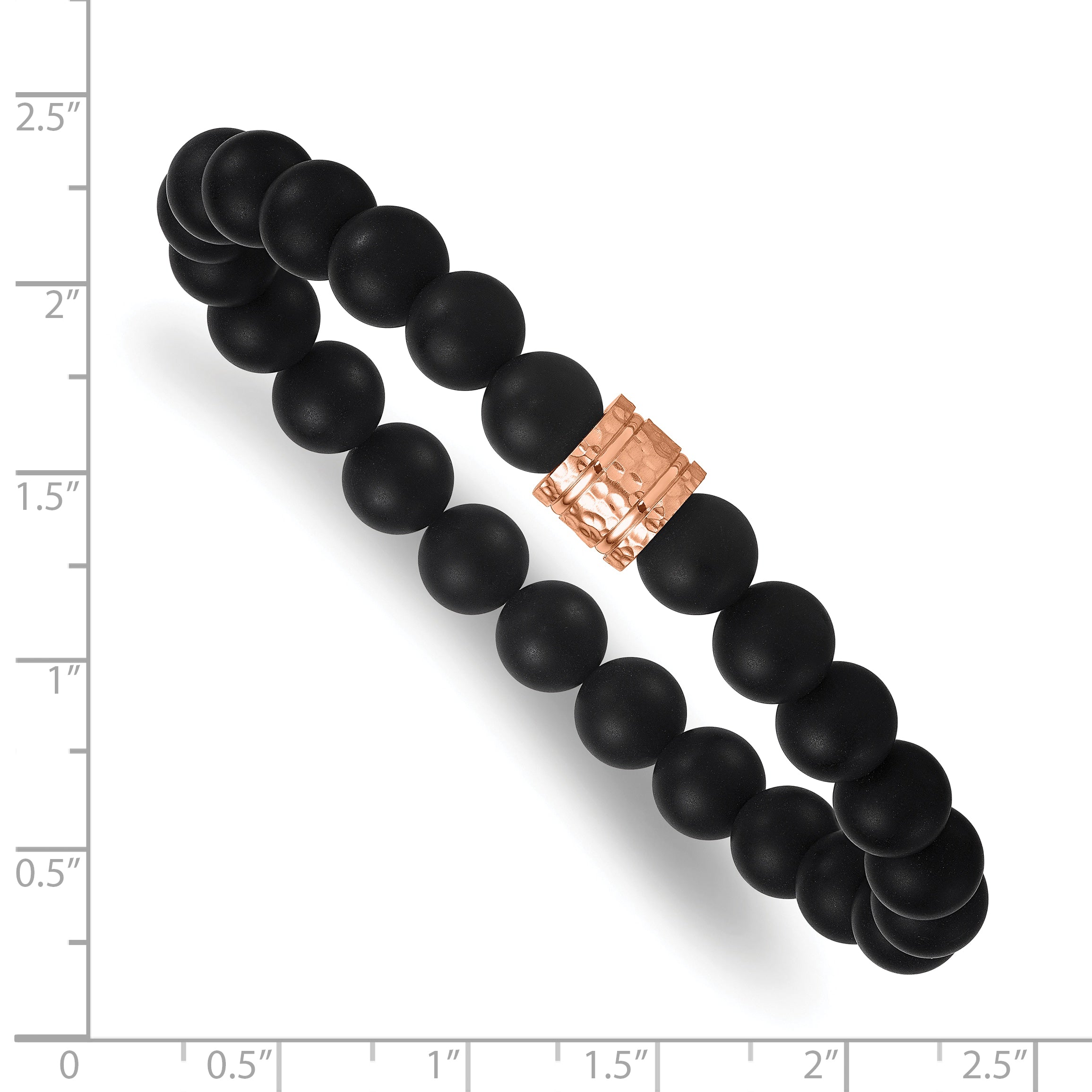 Rose-Tone Hammered Black Onyx Stainless Steel Ball (Beaded) Chain Bracelet 8.3mm