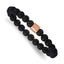 Rose-Tone Hammered Black Onyx Stainless Steel Ball (Beaded) Chain Bracelet 8.3mm