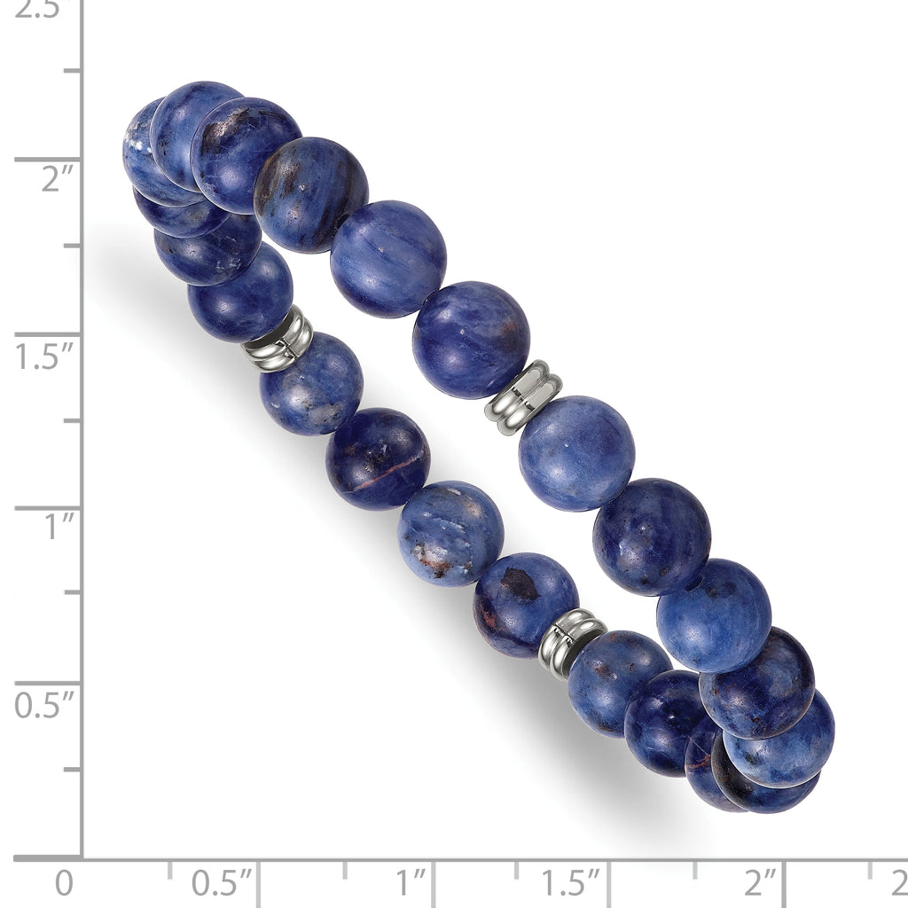 Polished Blue Sodalite Stainless Steel Ball (Beaded) Chain Bracelet 8.5mm