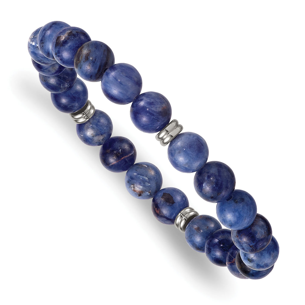 Polished Blue Sodalite Stainless Steel Ball (Beaded) Chain Bracelet 8.5mm