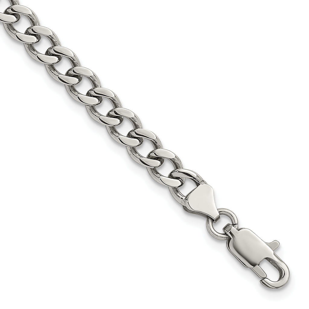 Polished Stainless Steel Curb Chain Bracelet 5.25mm