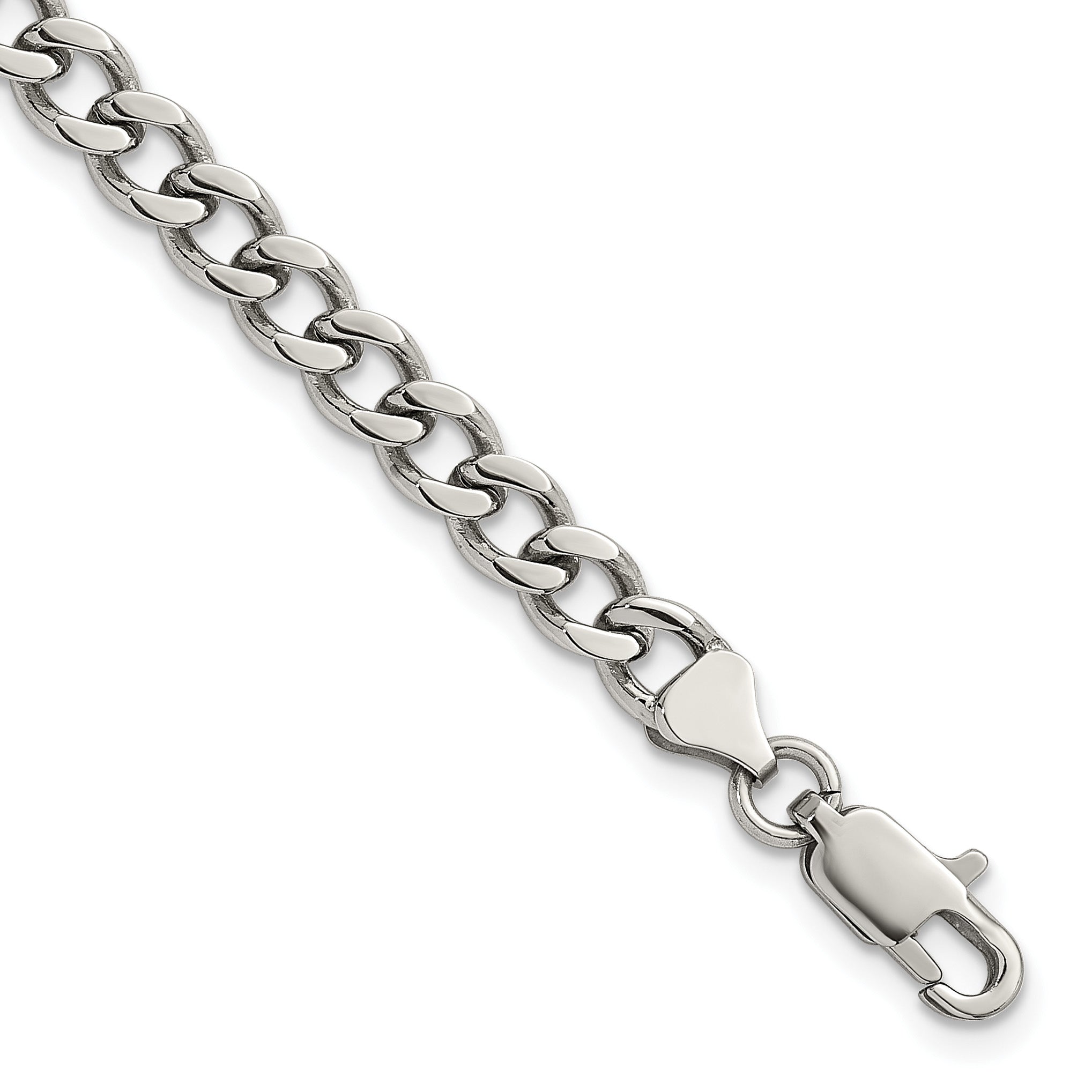 Polished Stainless Steel Curb Chain Bracelet 5.25mm