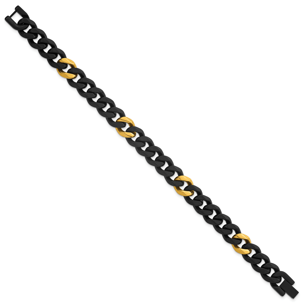 Brushed and Polished Gold-Tone Stainless Steel Cuban Chain Bracelet 10.5mm