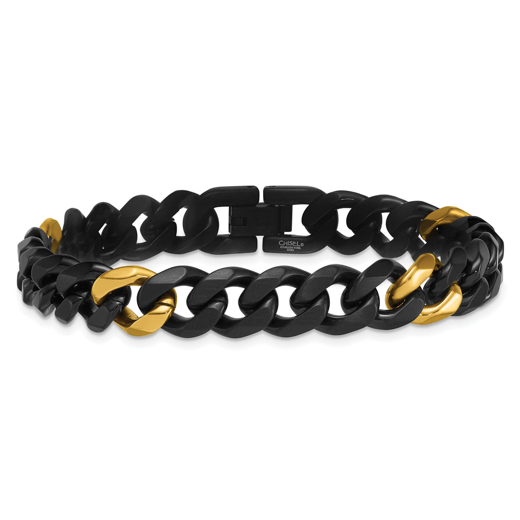 Brushed and Polished Gold-Tone Stainless Steel Cuban Chain Bracelet 10.5mm