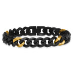 Brushed and Polished Gold-Tone Stainless Steel Cuban Chain Bracelet 10.5mm