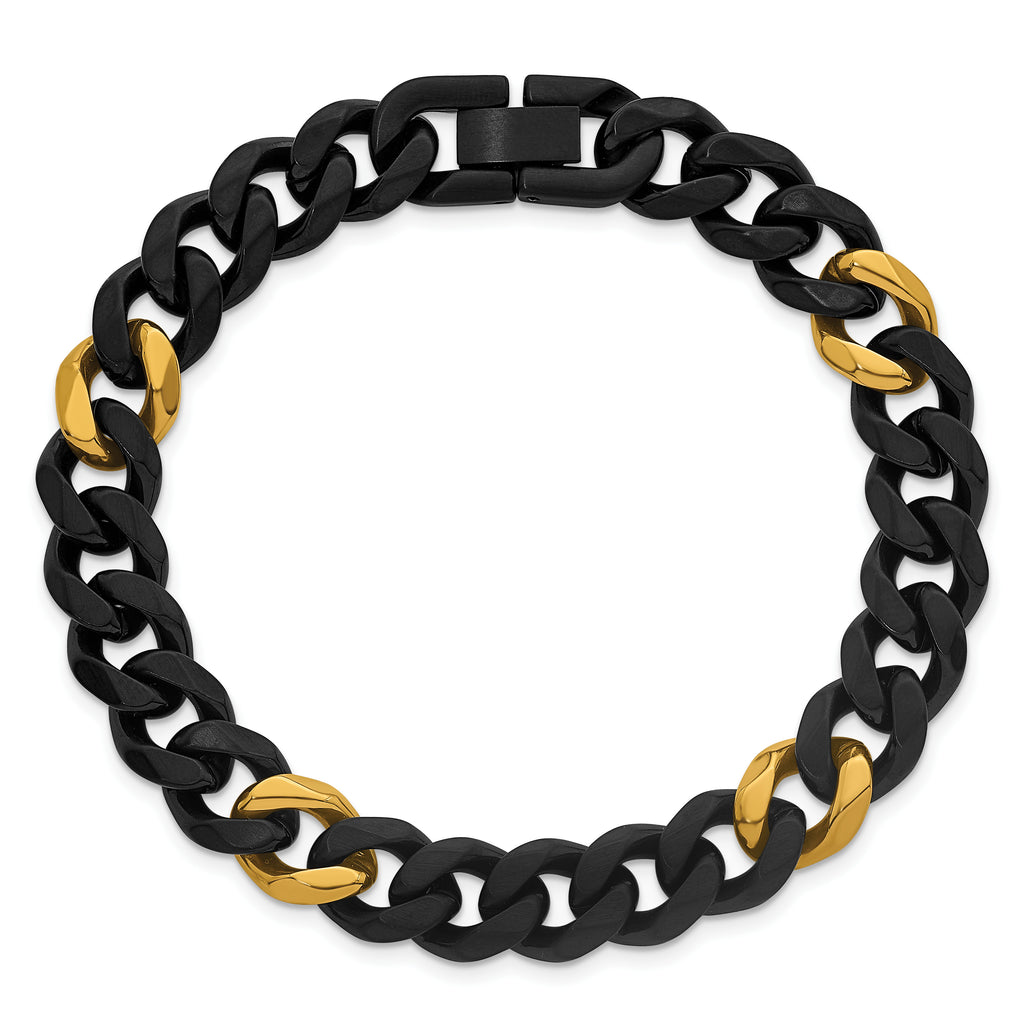 Brushed and Polished Gold-Tone Stainless Steel Cuban Chain Bracelet 10.5mm