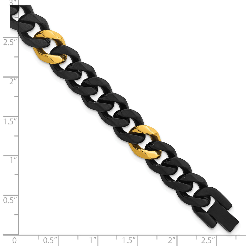 Brushed and Polished Gold-Tone Stainless Steel Cuban Chain Bracelet 10.5mm