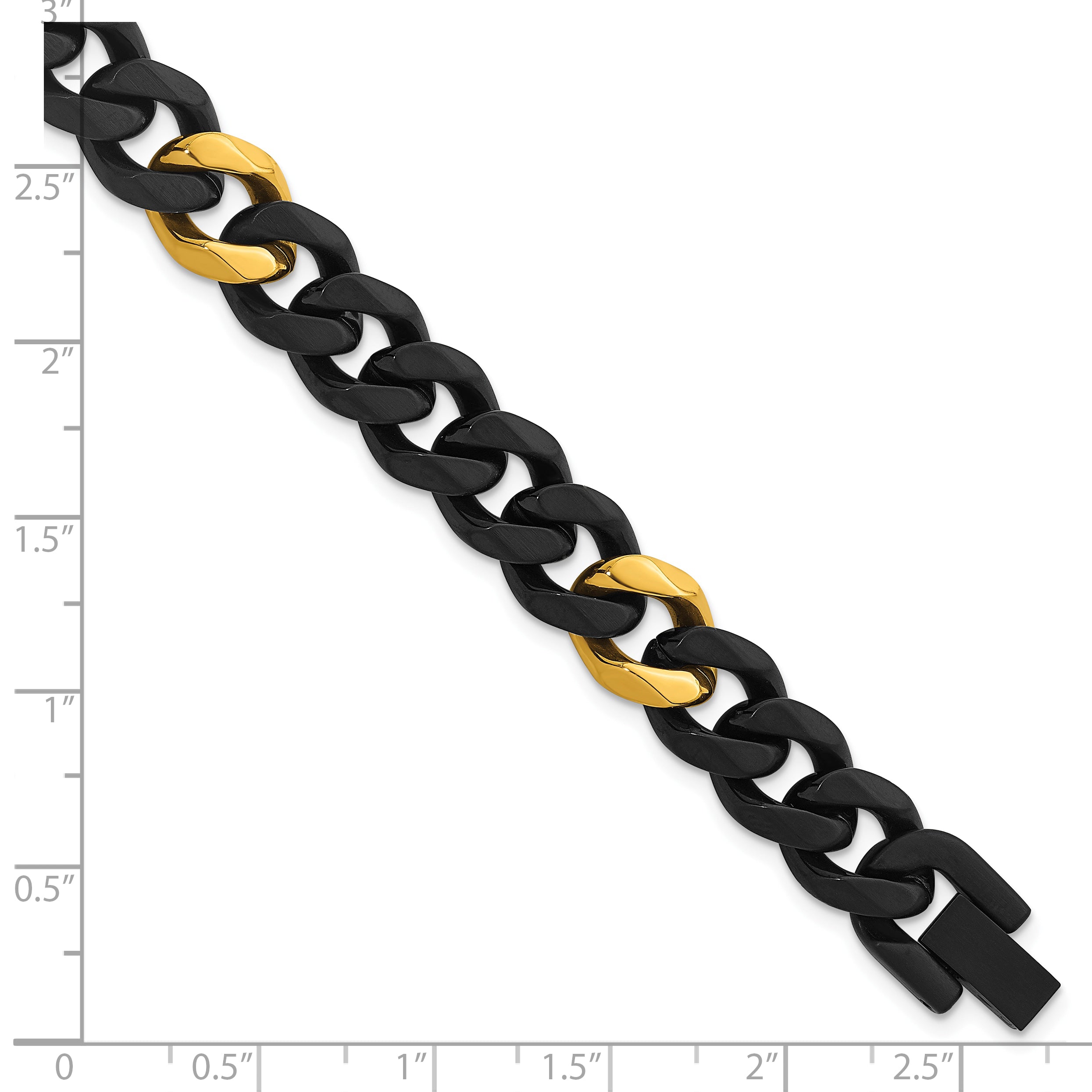 Brushed and Polished Gold-Tone Stainless Steel Cuban Chain Bracelet 10.5mm