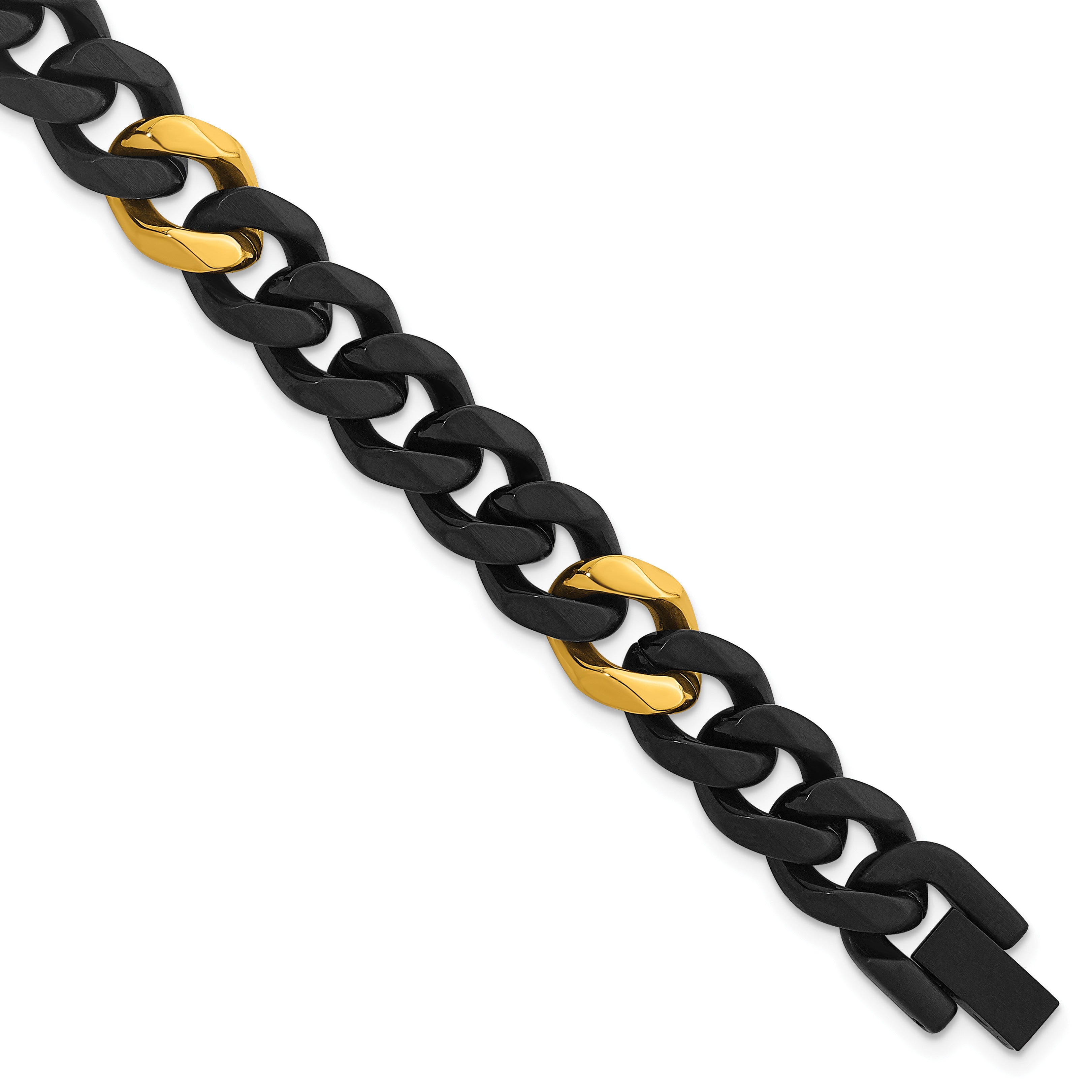 Brushed and Polished Gold-Tone Stainless Steel Cuban Chain Bracelet 10.5mm Main image