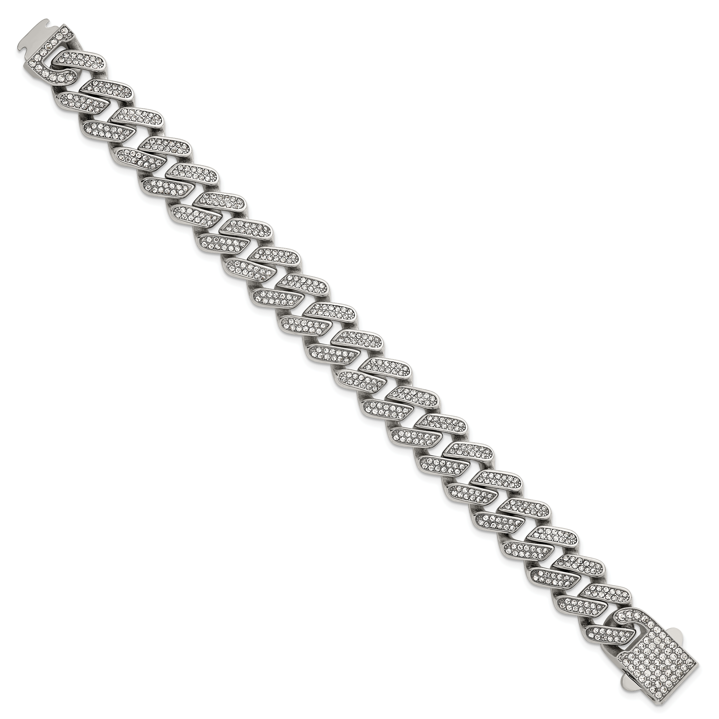 Polished Crystal Stainless Steel Cuban Chain Bracelet 15mm Secondary image