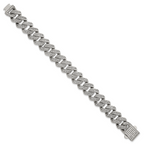 Polished Crystal Stainless Steel Cuban Chain Bracelet 15mm