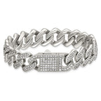 Polished Crystal Stainless Steel Cuban Chain Bracelet 15mm