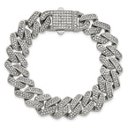Polished Crystal Stainless Steel Cuban Chain Bracelet 15mm