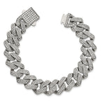 Polished Crystal Stainless Steel Cuban Chain Bracelet 15mm