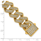 Gold-Tone Polished Crystal Stainless Steel Cuban Chain Bracelet 19mm