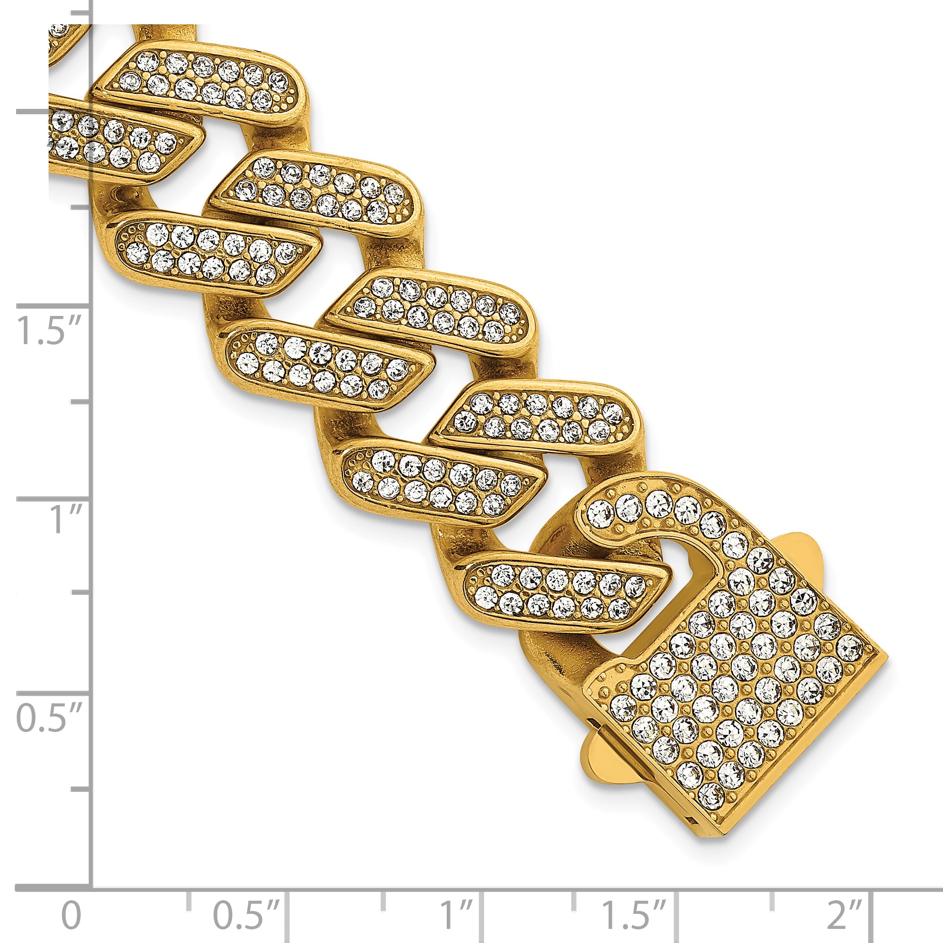 Gold-Tone Polished Crystal Stainless Steel Cuban Chain Bracelet 19mm