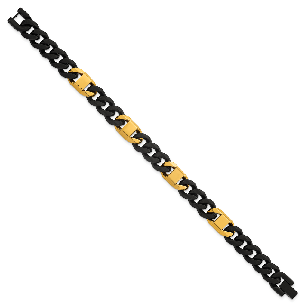 Brushed and Polished Gold-Tone Stainless Steel Cuban Chain Bracelet 10.5mm 8.5in